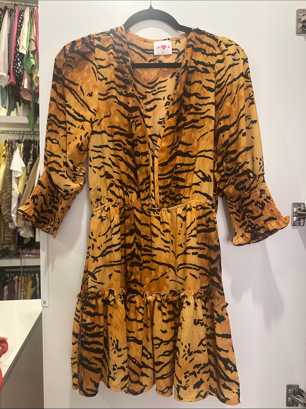 Buddy Love Mustard and Black Tiger-Print V-Neck Mini Dress